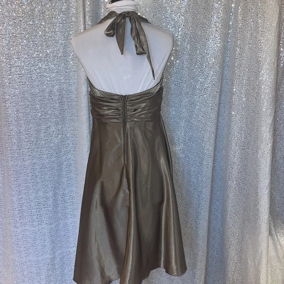 Fabulous Olive Satin Halter Dress - Picture 3 of 5